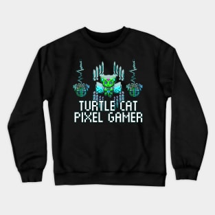 Turtle Lover Pixel Cat 8 Bit Gamer Crewneck Sweatshirt